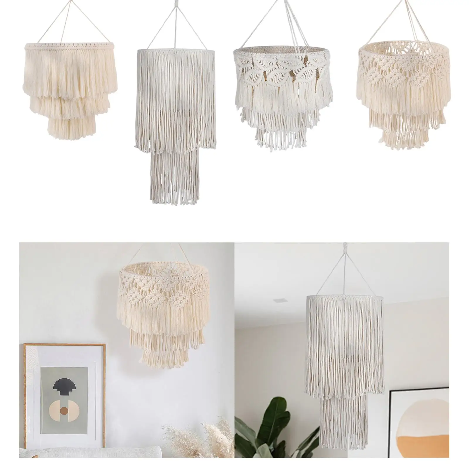 Macrame Ceiling Lamp Shade Boho Hanging Light Cover for Dorm Room Decoration