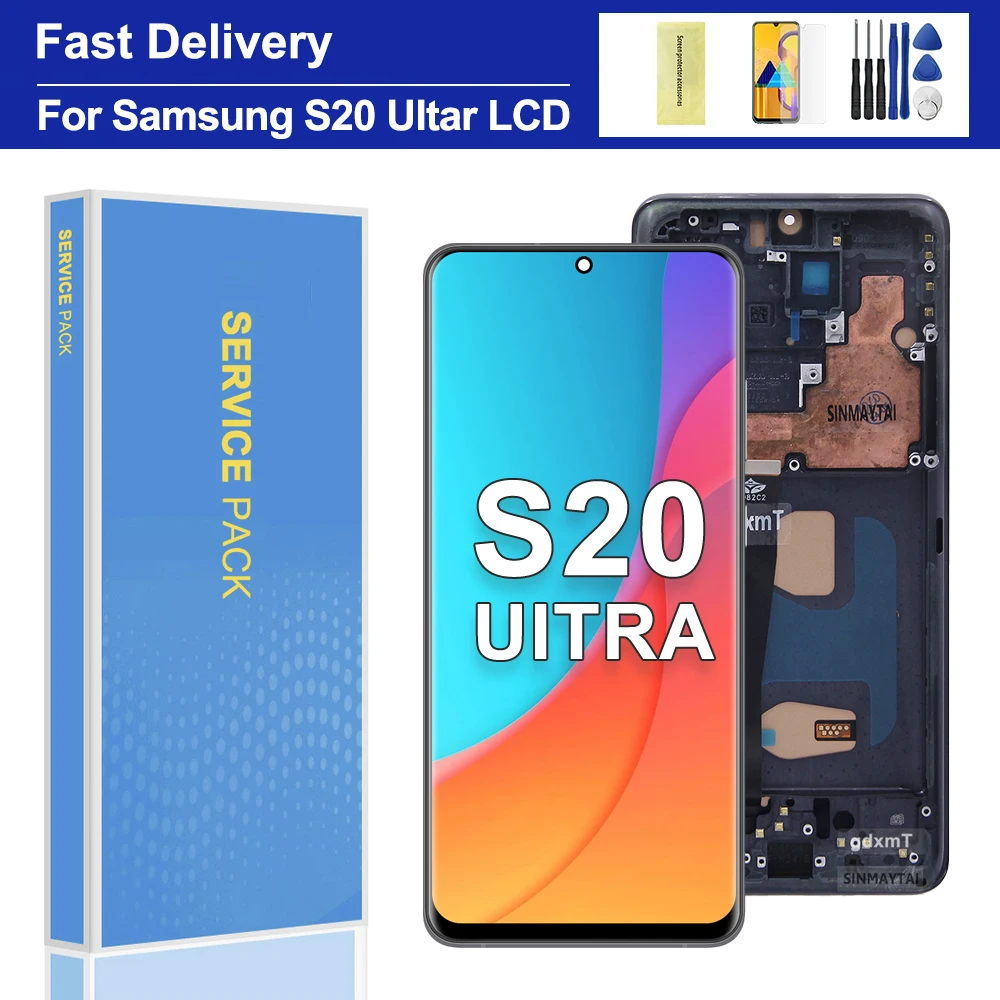 Für Samsung S20 Ultra SM-G988B/DS LCD-Display, digitaler Touchscreen mit Rahmenersatz, getestet für TFT-Qualität
