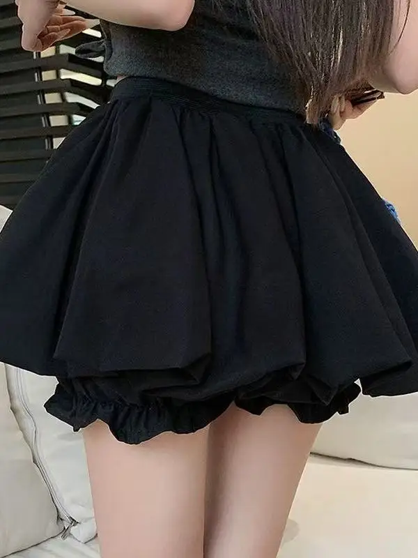 Korean Style Pure Desire Ballet Blue Plaid Bloom Short Skirt Women Summer Small Size A-Line  Slimming Half-length Skirt