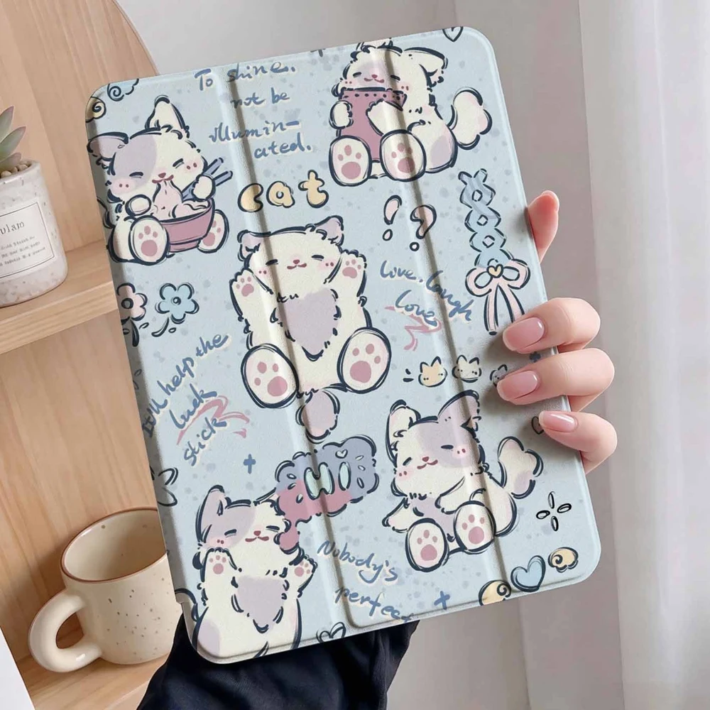 Kawaii Pastel Fluffy Cats For Samsung Galaxy Tab A8 A9 A11 S6 S7 S8 S9 S10 S11 FE Plus Lite With Pen Slot Tablet Case