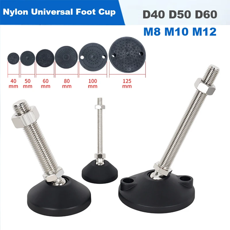 1/2/4Pcs Adjustable Furniture Glide Leveling Feet Pad Dia 40MM 50MM 60MM Nylon Base Universal Joint Threaded M8 M10 M12