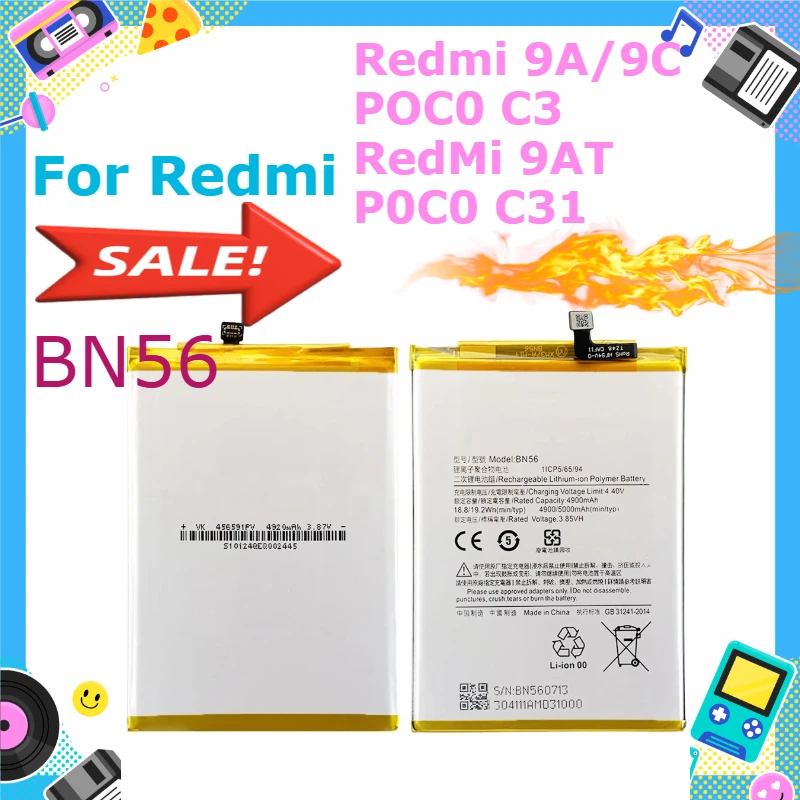 

5000mAh BN56 Phone Battery for RedMi 9AT POCO C31 For Redmi 9A/9C POCO C3 for REDMI 9i 10A Replacement Batteries+Tool Kits
