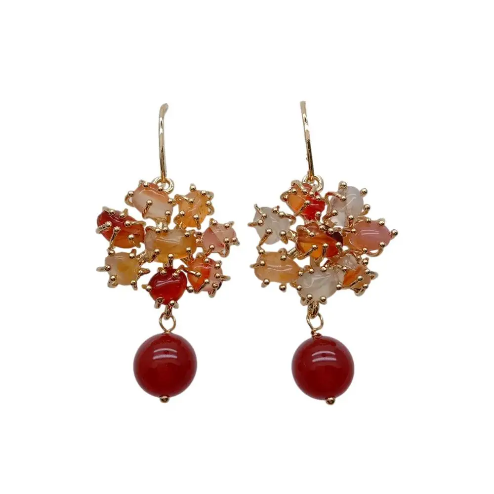 YYGEM 12mm Natural Red Agate Round Handmade Dangle Hook Earrings Jewelry Gifts