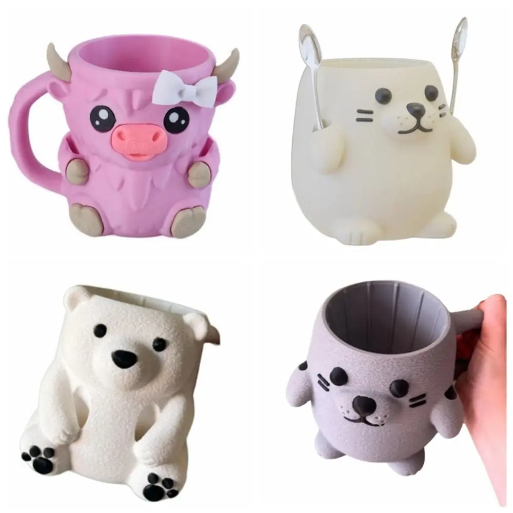 

New Cartoon Ice Cream Cup Holder Leakproof Highland Cow Ice Pint Stand Comfortable with Handle Beer Can Cup Gifts