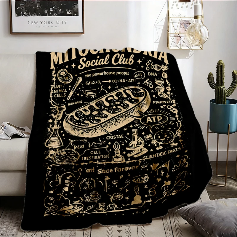 Mitochondria Social Club Flannel Blanket, Biology Teacher Flannel Throw, Science Humor Cozy Blanket