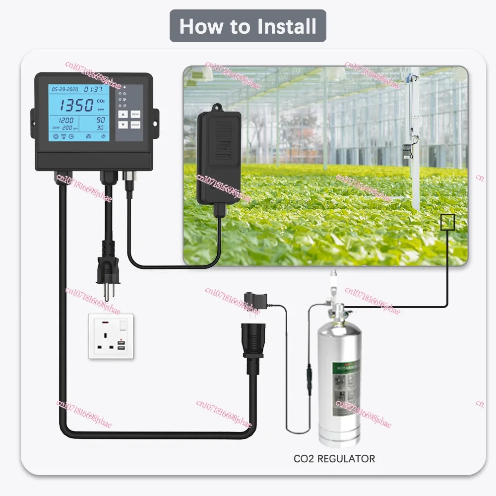 Greenhouse Planting Room Tent CO2 Concentration Monitor, Carbon Dioxide Cylinder Solenoid Valve Controller