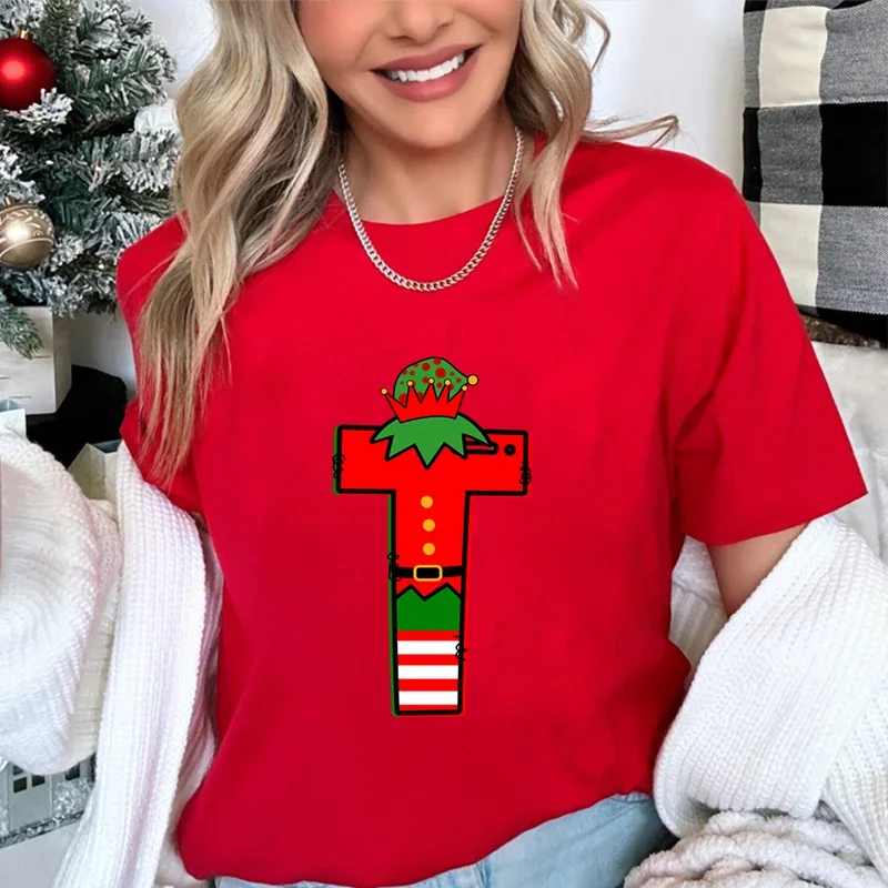 Fashionable women's printed T-shirt Christmas picture casual loose and comfortable women's short sleeved shirt