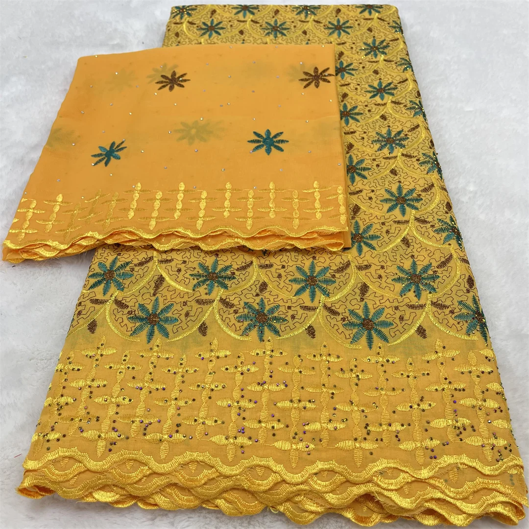 

Latest 7Yards Yellow African Cotton Swiss Voile Lace Fabric 2026 High Quality Nigeria Autriche Brode Lace Fabric For Dress Sew
