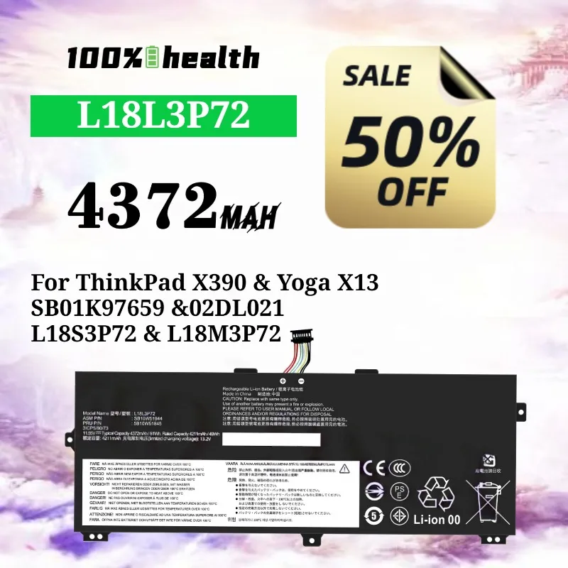 

L18L3P72 4372mAh Laptop Battery for Lenovo ThinkPad X390/Yoga X13/SB01K97659 Lithium Rechargeable Battery