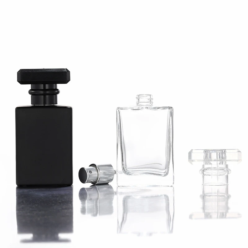 1PC 30ml 50ml 100ml bottiglia di profumo di vetro vuota trasparente nera bottiglia di spruzzatore riutilizzabile da viaggio portatile