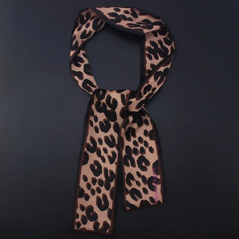 Europe And The United States Leopard Print New Silk Scarf Tied Bag Small Ribbon Scarf Small Scarf Ribbon Hair Band Small Scarf