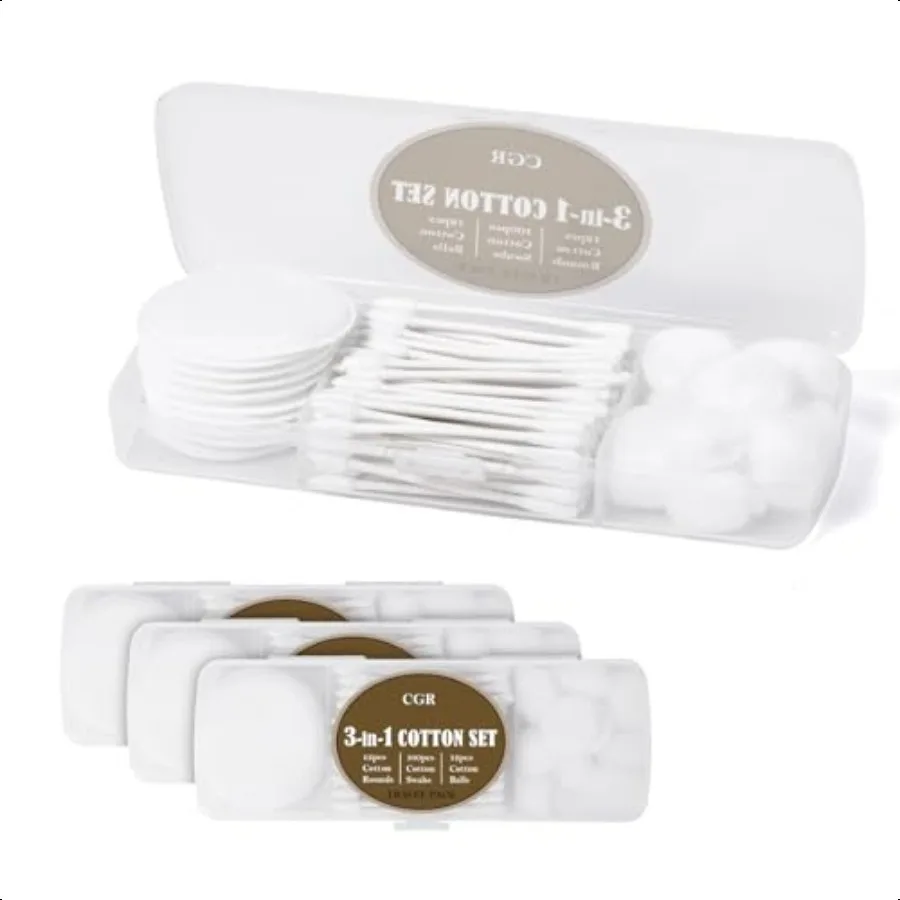 CGR Juego de hisopos de algodón de viaje Paquete portátil con 100 hisopos de algodón 12 rondas de algodón 12 bolas de algodón en caja de almacenamiento reutilizable f