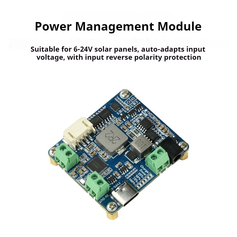Solar Power Manager Module Support 6V-24V Solar Panel and Type-C Power Adapter 5V/3A Regulated Output for Raspberry Pi/Arduino
