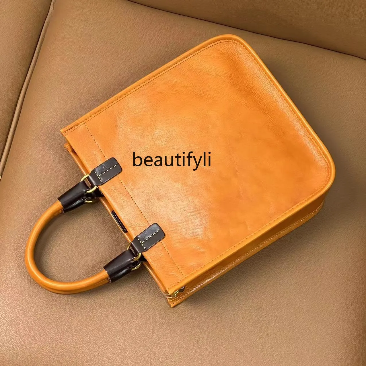 Genuine Leather New High-End Simple Large Fashion Elegant Women's Bag Portable One-Shoulder Crossbody Square Sugar Bag