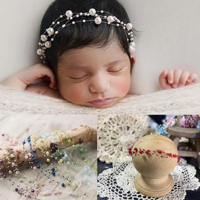 Bebe Headband Baby Photography Props Pearl Beaded Headdress Hair Headbands One Month One Hundred Days Baby Shooting