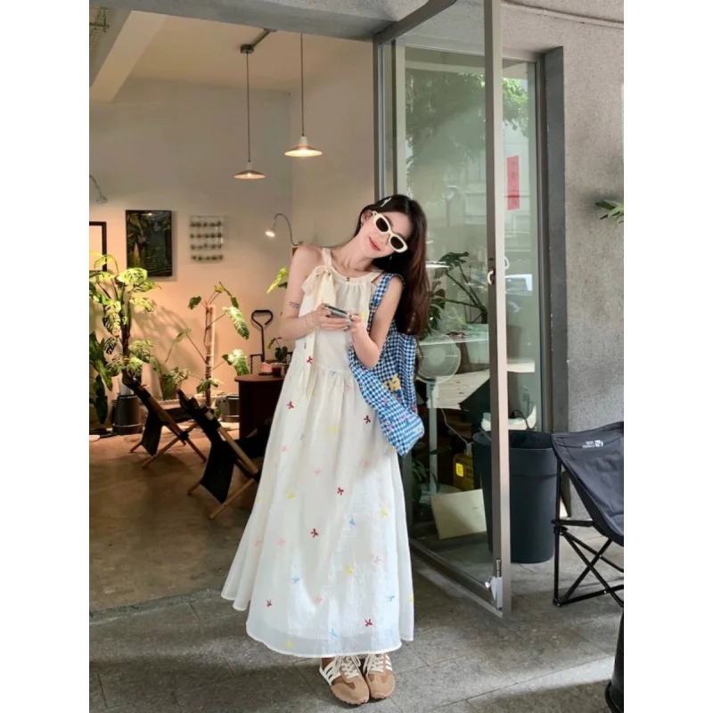 Bowknot Sweet Gentle Off-Shoulder Sleeveless Dress 2025 Summer New Waist-Slimming Elegant Versatile Long Dress