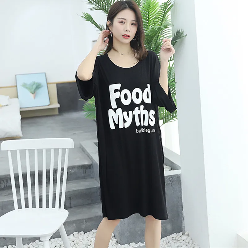 

Loose Sleep Dress Half Sleeve Cotton Nightdress Oversize Ladies Nightshirt Letter Printed Night Wears Women Nightgowns 90 KG