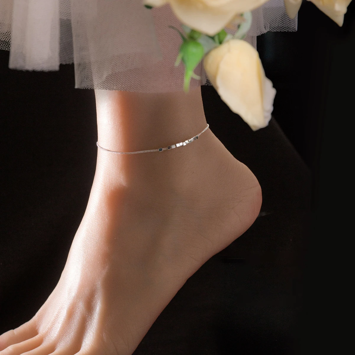 MIQIAO 925 Sterling Silver Block Woman Foot Bracelet On The Leg Anklets Chain Sexy Accessory Jewelry S7438 High Quality