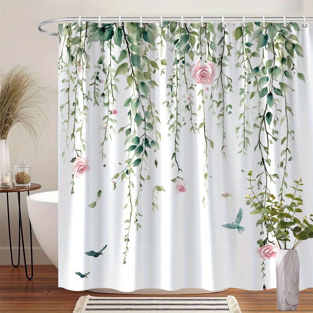 Waterproof Botanical Floral Shower Curtain Greenery Ivy Vine Tropical Jungle Bathroom Decor Luxury Spa Liner