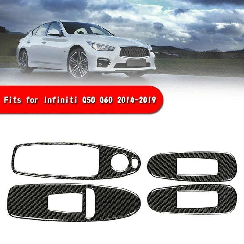 New-Carbon Fiber Window Lift Button Panel Cover Trim For Infiniti Q50 Q60 2014-2019
