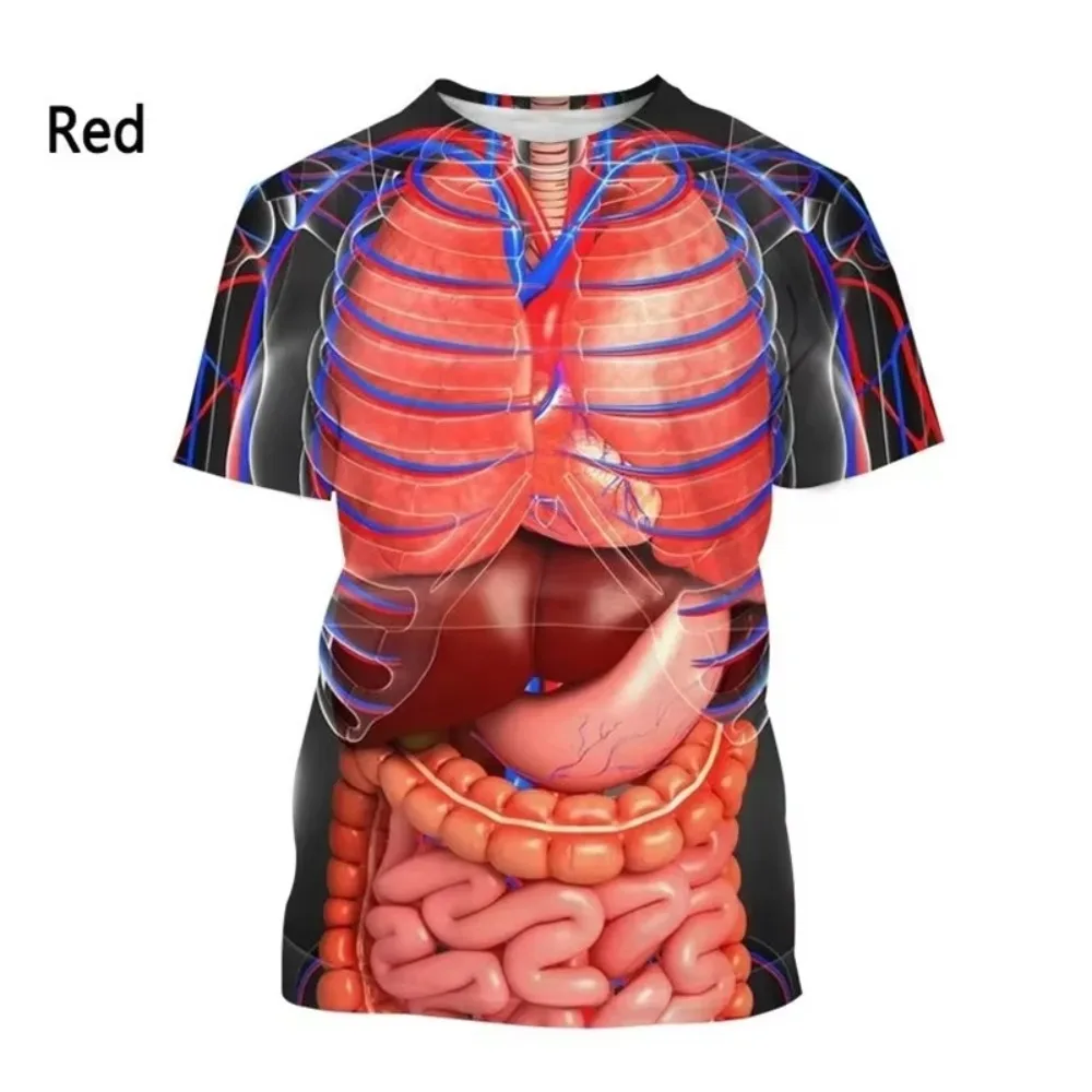 Human organ and bone pattern 3D printed men's loose large-size round-neck T-shirt, outdoor street casual trendy personalized top