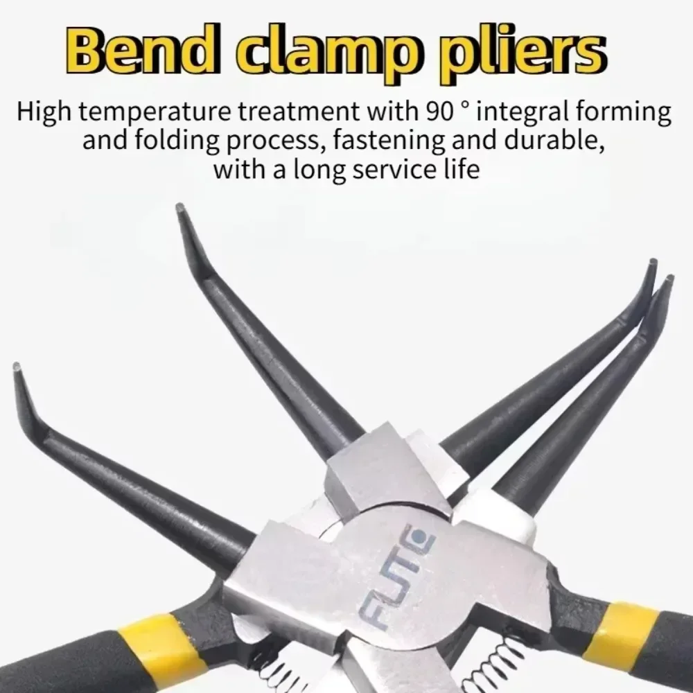 FUTE Plastic Coated Handle Clamp Spring Pliers Snap Ring Pliers Set Internal/External Circlip Install Straight Bend 7/9 Inches