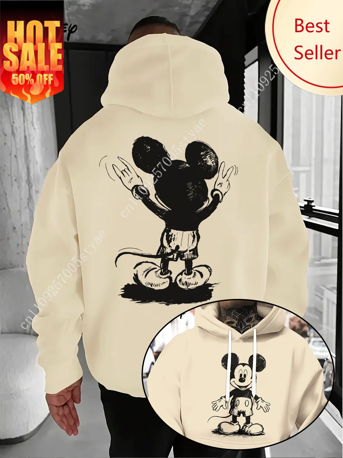 

Men's Disney Mickey Mouse Hoodies Fashion Oversized Streetwear Unisex Sweatshirts Autumn and Winter Fleece Casual Versatile