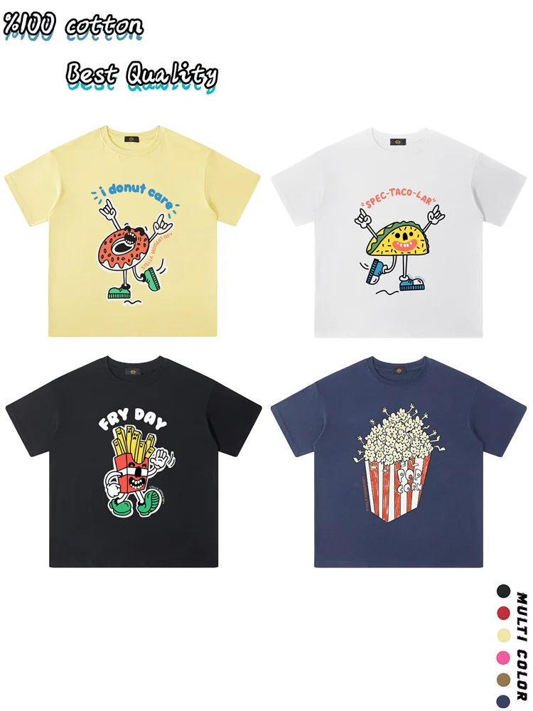 Cute fun print Kids t shirts Cotton Summer 2026 New fashion streetwear baby boys short sleeve T-shirt popcorn tops children wear