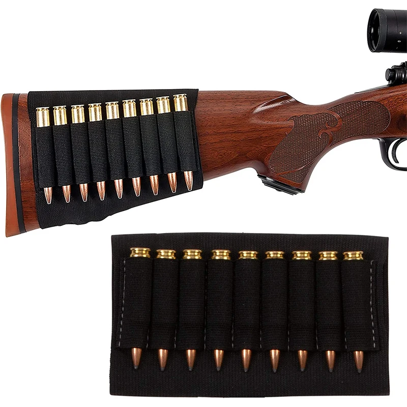 9 Hole Buttstock Ammo Holder Durable Elastic Bullet Bag for 5.56,7.62.45 Rifle Shell Cartridge Quick Load Butt Cheek Cover