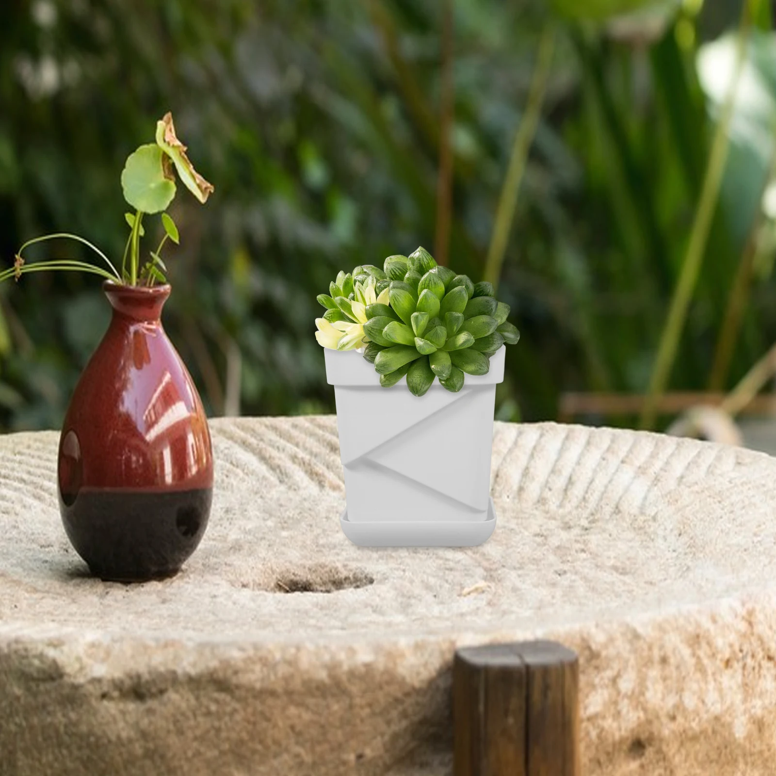 

2 pcs Small Square Plastic Succulent Pots Breathable Flower Planting Holders With Tray For Garden Home Decor Balcony Flowerpots