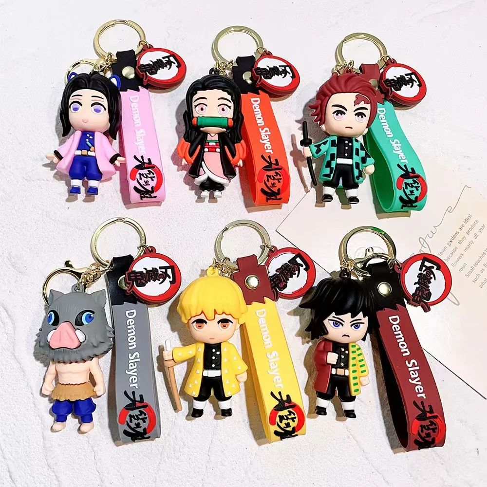 Llaveros de dibujos animados Demon Slayer para bolso, llaveros de coche, accesorios de decoración de regalo, figura de acción de mercancía de Anime