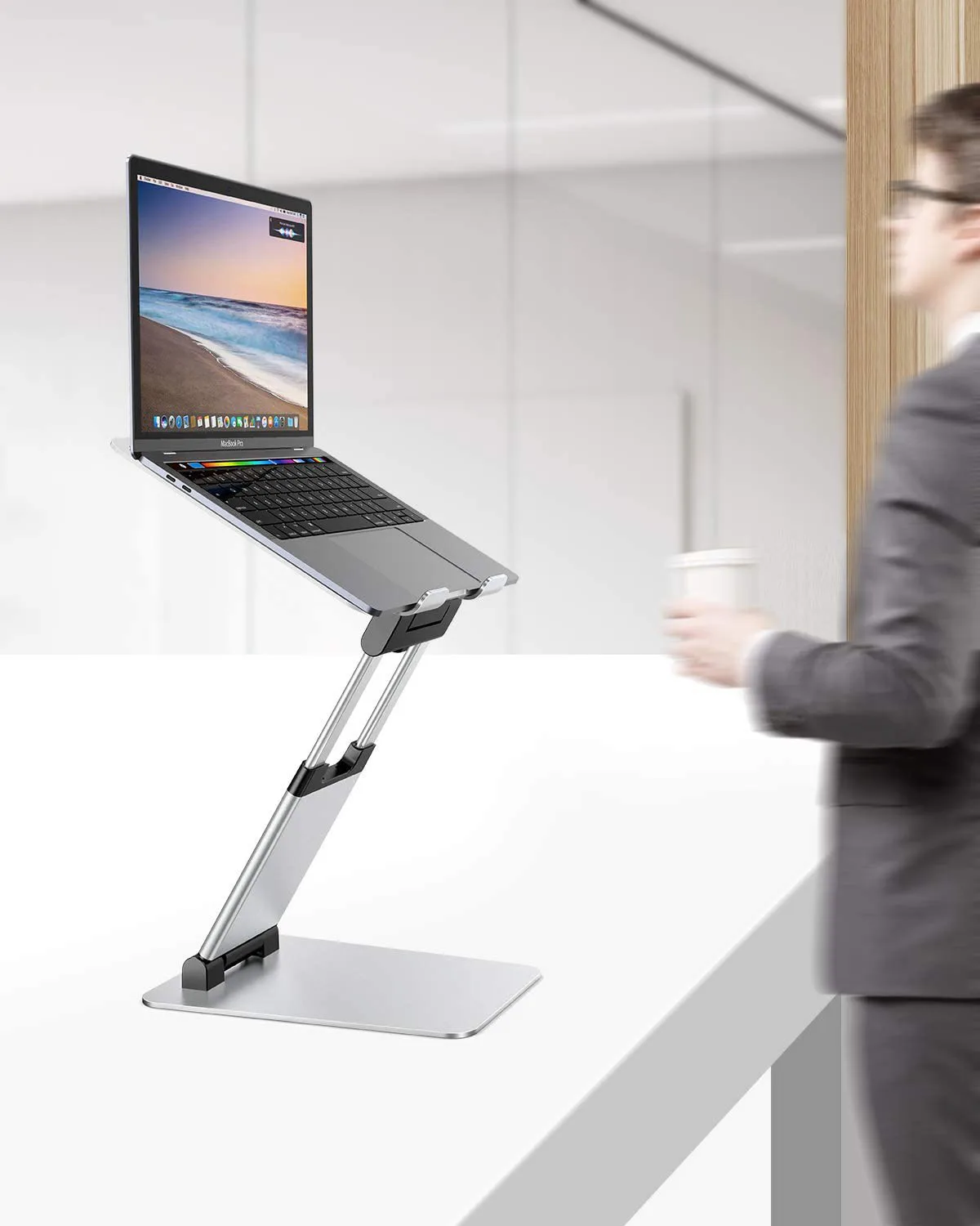 Height Angle Adjustable Ergonomic Sit To Stand Laptop Holder Converter Aluminum Laptop Stand