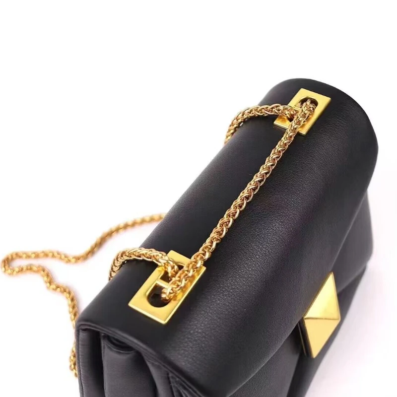 Luxury Brand Women\'s Bag Fashion Rivet Small Square Bag Genuine Leather Crossbody Bag High Quality Cowhide Underarm Shoulder Bag