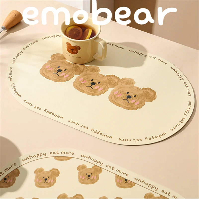 Cartoon Bär Leder Mahlzeit Tischset Ins Wind PU Isolierung Matte Premium Licht Luxus Westlichen Lebensmittel Abendessen Wasserdichte Desktop Pad – Detail 6