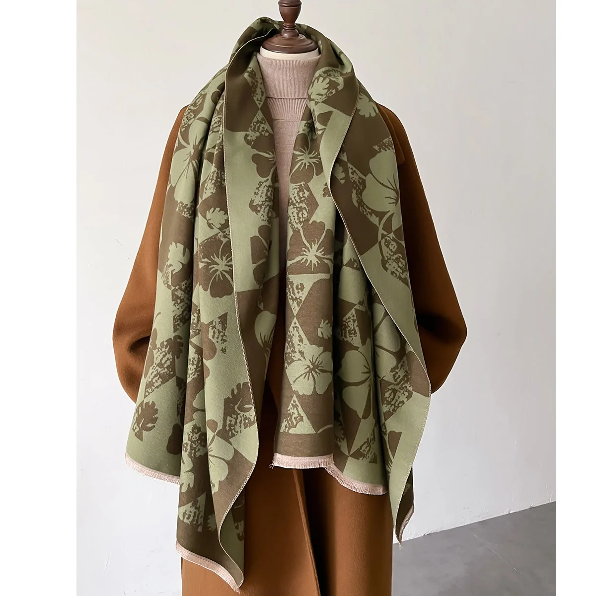 2024 New Floral Print Autumn Winter Cashmere Scarf Women Outdoor Warm Large Thick Wraps Shawls Lady Pashmina Bufanda Travel