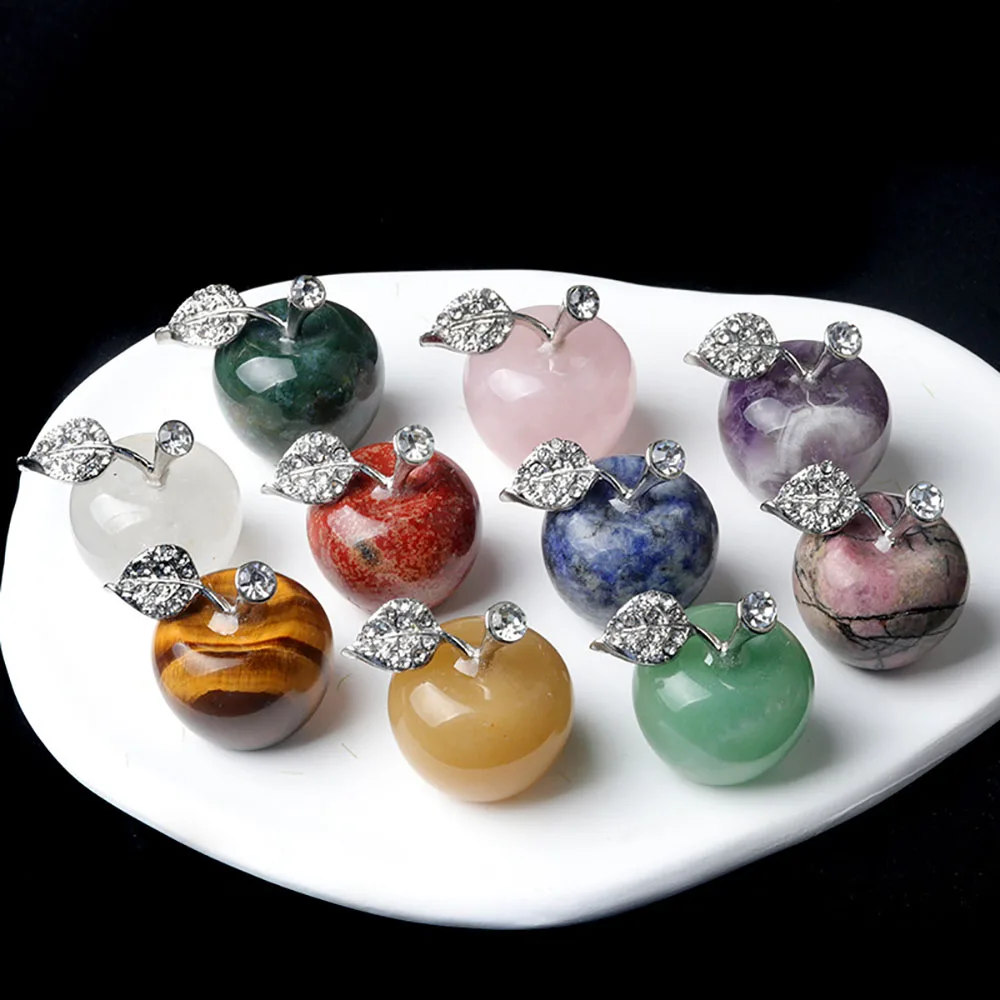 Natural Semi Precious Stone Hand Carved Crystal Small Apple Polished Gemstones for Home Office Decoration 1inch