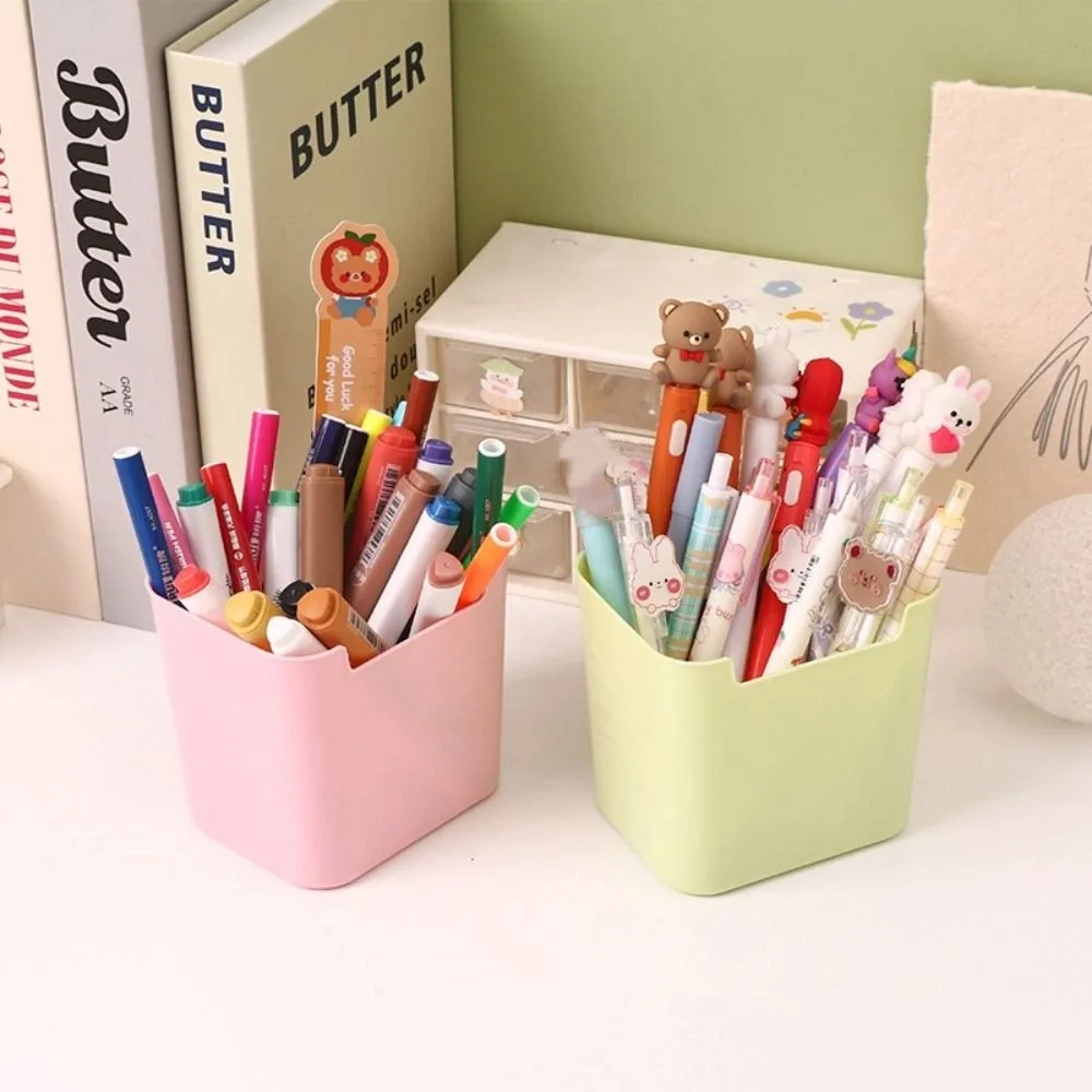 Korean Transparent Desk Pen Holder Large Capacity INS Style Pencil Storage Box Multifunction Plastic Storage Bucket Home Office