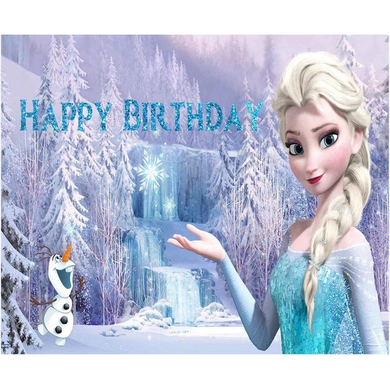 Disney Cartoon Frozen Snow Forest Anna Elsa Olaf Girls Photography Backdrop Custom Product Princess Birthday Photo Background