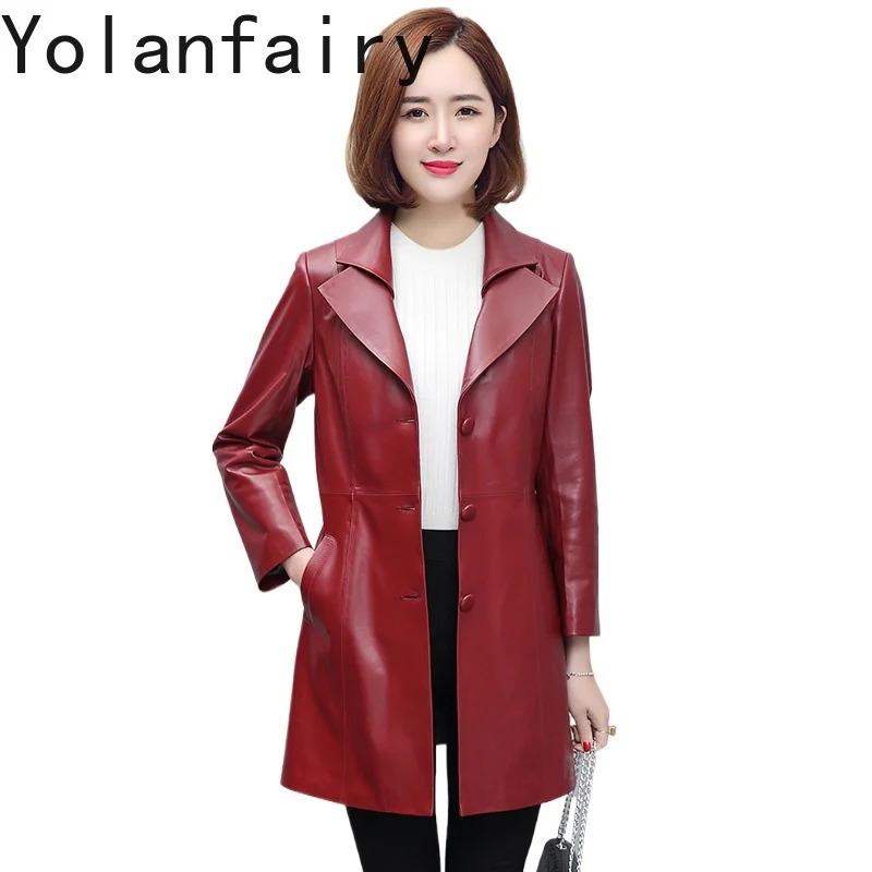 YOLANFAIRY nuevo abrigo de piel de oveja auténtica para mujer primavera otoño chaqueta de cuero genuino de longitud media Chaquetas ajustadas para mujer