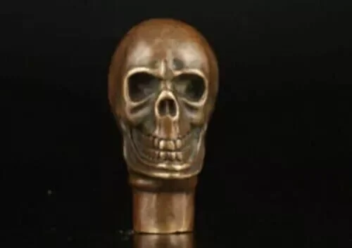 

lucky Old Bronze Hand Carved skull Cane Walking Stick Head Statue