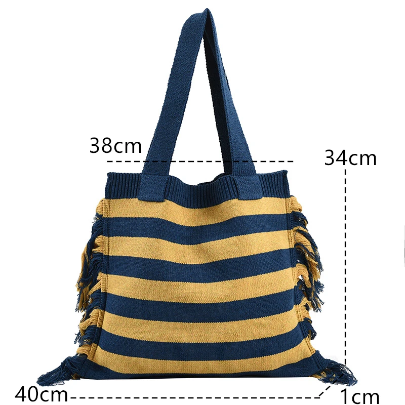 Sac fourre-tout en laine pour femme, grande capacité, sac à main à rayures douces, sac de créateur de voyage pour femme, initié, automne, hiver, nouveau