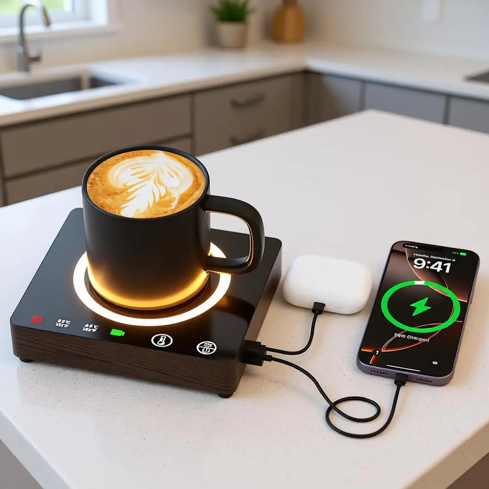 

Mug Warmer 180 Min Battery Life - 10000mAh Portable, Wireless Coffee Cup Warmer for Desk, 3 Temp Settings, Smart Heat Plate for