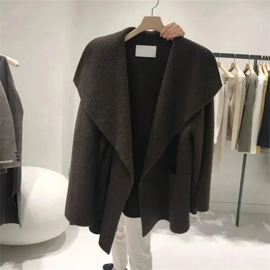 Oversize 145kg Design Lapel Wool Blends Coat Thick Luxury Unlined Woolen Cardigan Women Korean Fashion Loose Fall Winter Jackets