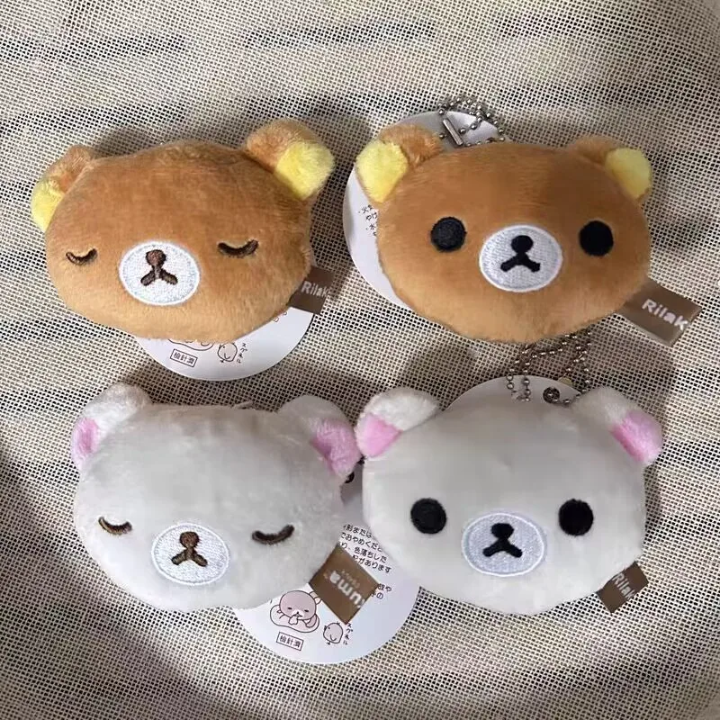 Cute Rilakkuma Korilakkuma Bear Head Face Plush Mascot Keychains Key Chain Keyholder Keyring Bag Small Pendant Kids Gifts Toys