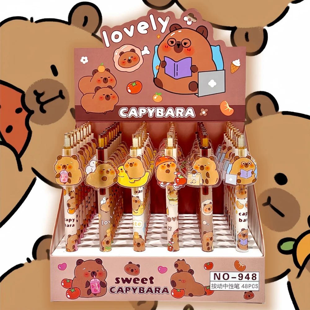 Capivara Dos Desenhos Animados Gel Ink Signature Pen, Caneta Esferográfica, Escola Escritório Papelaria, Kids Gift, 0.5mm, 6Pcs por lote