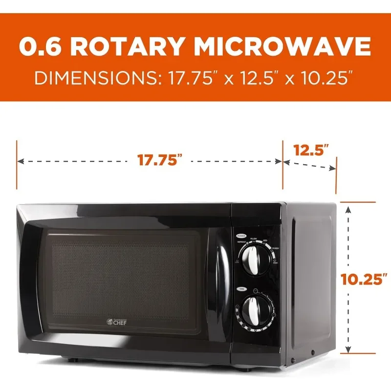 COMMERCIAL CHEF 0.6 Cubic Foot Microwave with 6 Power Levels, Small Microwave with Grip Handle, 600W Countertop Microwave