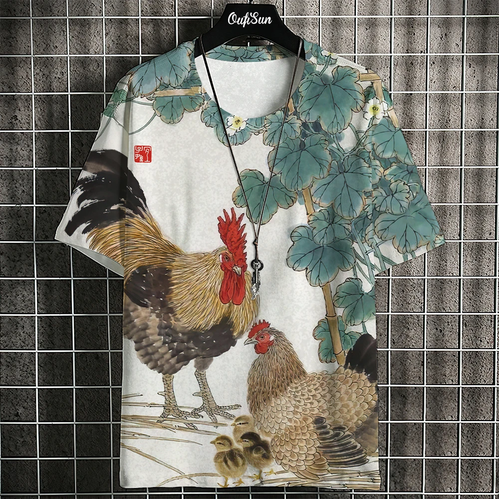 T-shirt da uomo retrò t-shirt a maniche corte con stampa animalier t-shirt oversize con stampa Ukiyo-E per uomo t-shirt estiva Quick Dry Harajuku