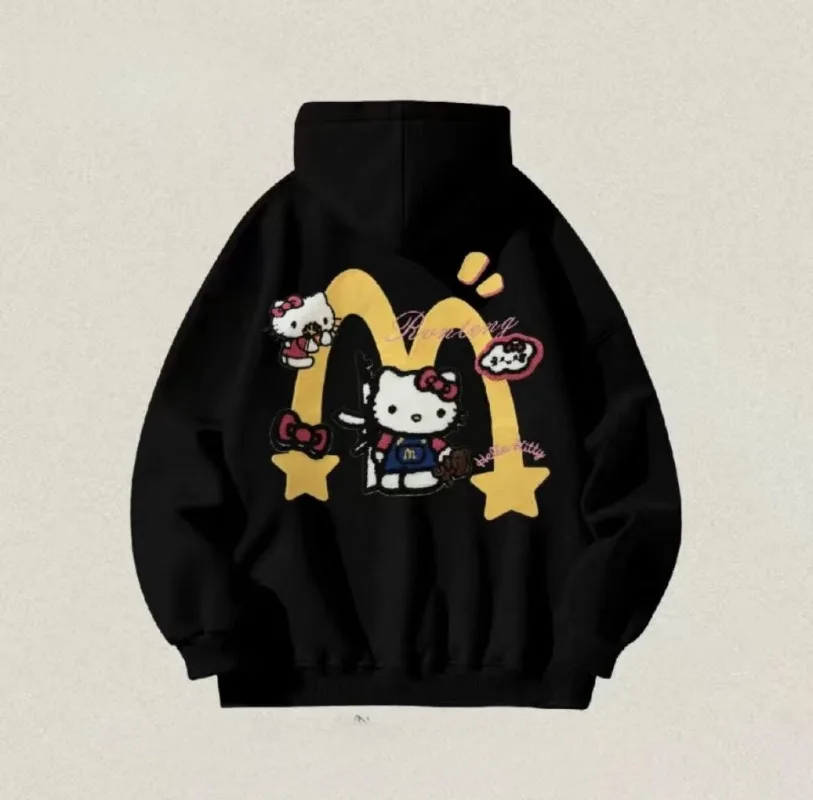 Sanrio Hello Kitty Hoodie Y2K Clothes Vintage Streetwear Cartoon Sweatshirt Women Autumn/Winter Loose Cotton Coat for Men Women