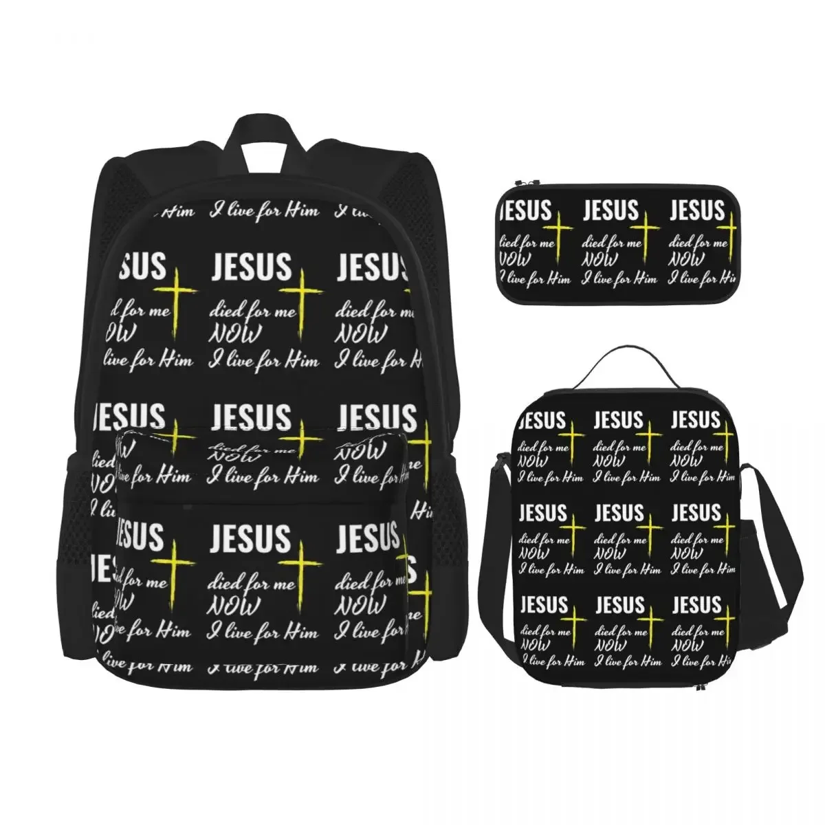 

Jesus Christ Backpacks Boys Girls Bookbag Children School Bags Cartoon Kids Rucksack Lunch Bag Pen Bag Three-Piece Set