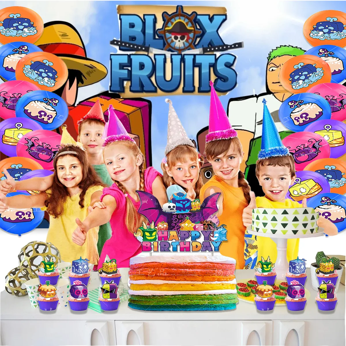 Umi Game Blox Fruits Theme forniture per feste di compleanno decorativo Blox Fruits Balloon Banner sfondo Cake Topper regali per feste per bambini